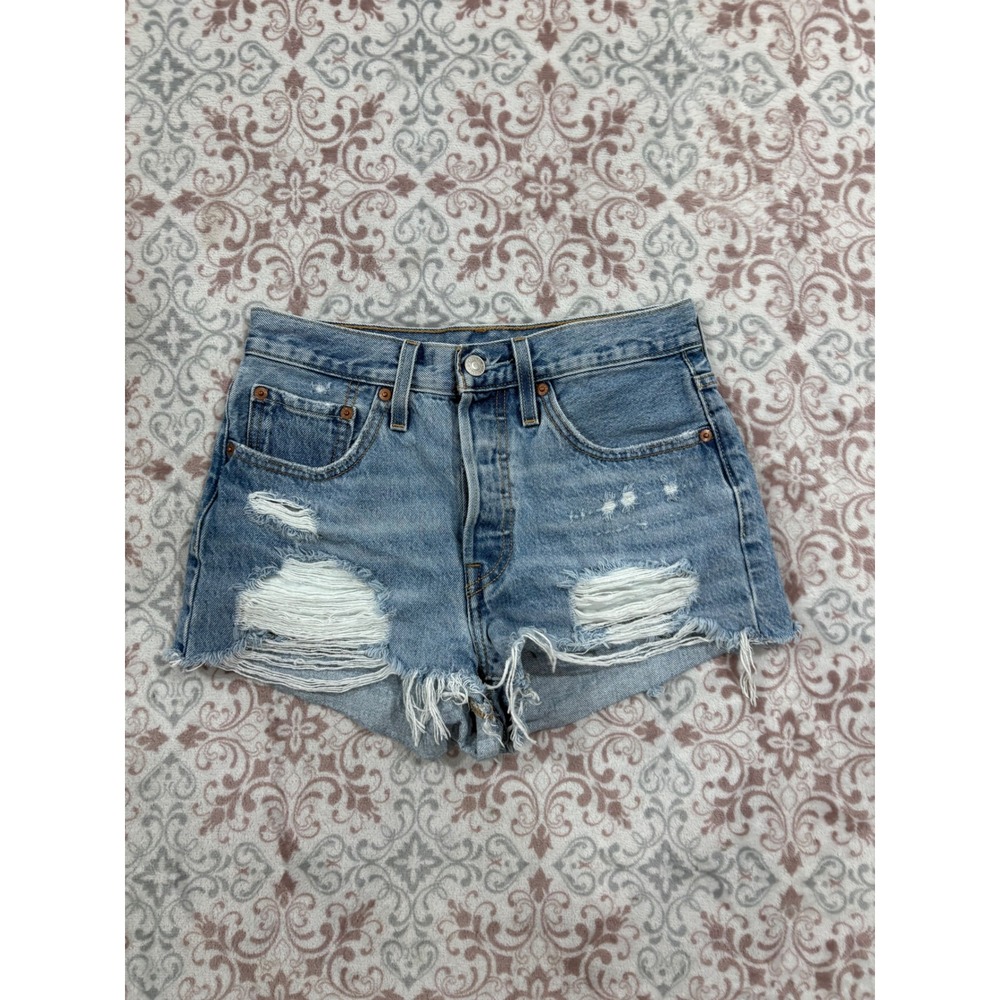 Levis 501 Original High Rise Distressed Denim Shorts Light Wash W26 56327-0321